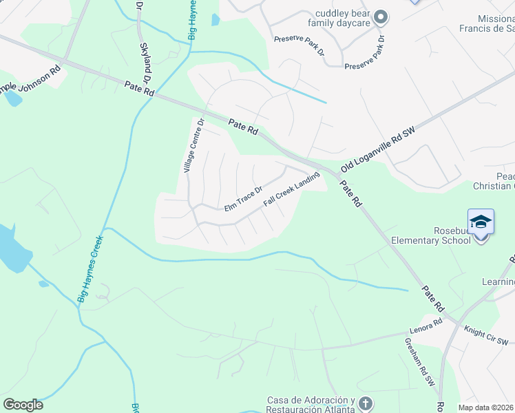 map of restaurants, bars, coffee shops, grocery stores, and more near 2311 Fall Creek Landing in Loganville