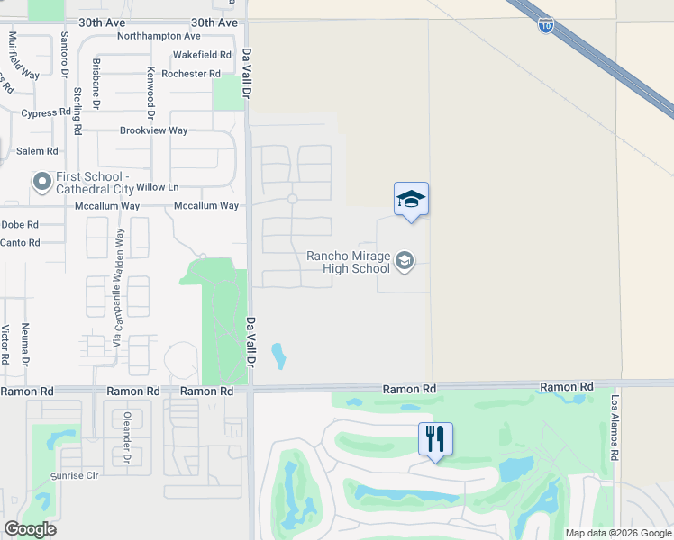 map of restaurants, bars, coffee shops, grocery stores, and more near 244 Via Padua in Rancho Mirage
