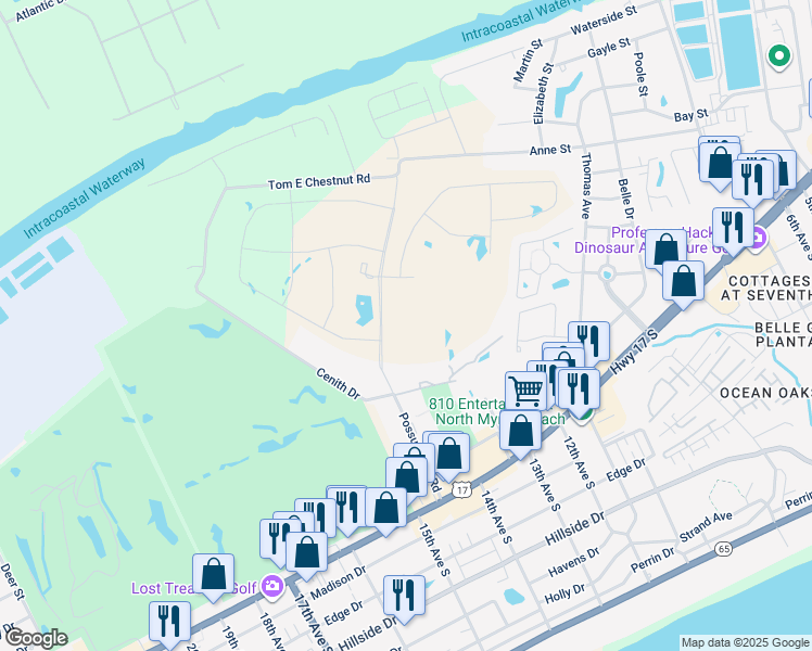 map of restaurants, bars, coffee shops, grocery stores, and more near 1010 Possum Trot Rd in North Myrtle Beach
