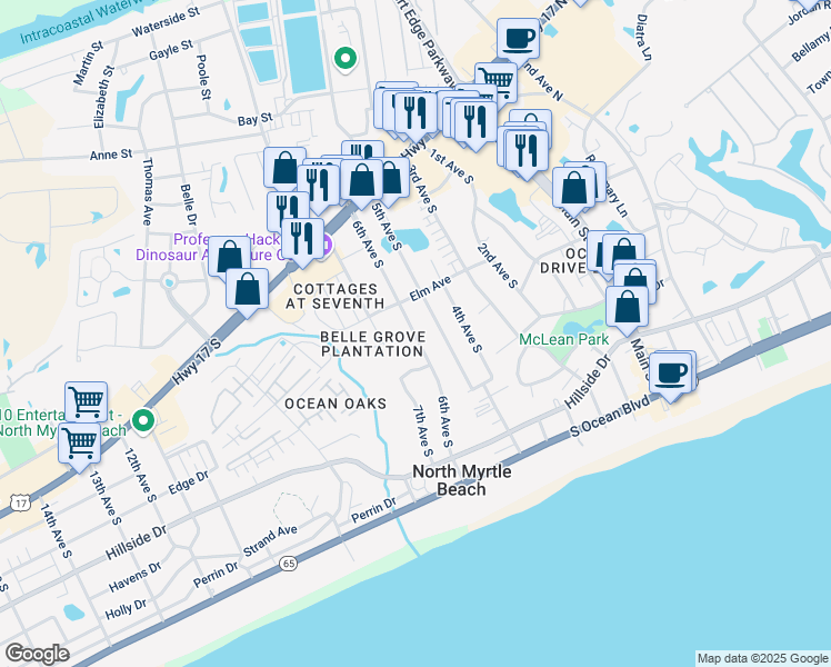 map of restaurants, bars, coffee shops, grocery stores, and more near 514 7th Street in North Myrtle Beach