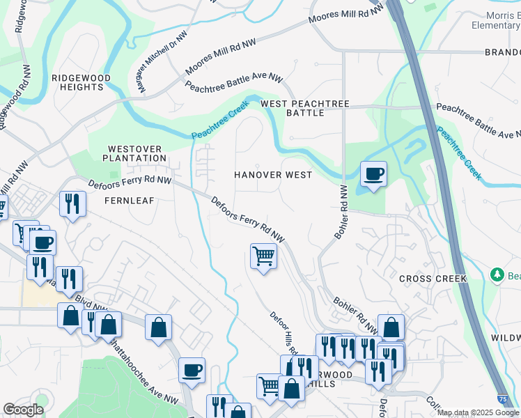 map of restaurants, bars, coffee shops, grocery stores, and more near 2376 Hyde Park Court in Atlanta