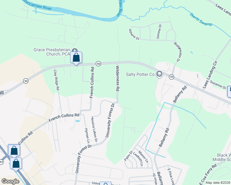 map of restaurants, bars, coffee shops, grocery stores, and more near 2148 Wilderness Road in Conway