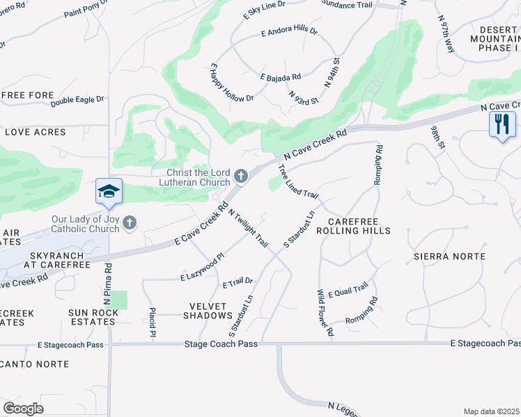 map of restaurants, bars, coffee shops, grocery stores, and more near 9224 East Lazywood Place in Carefree