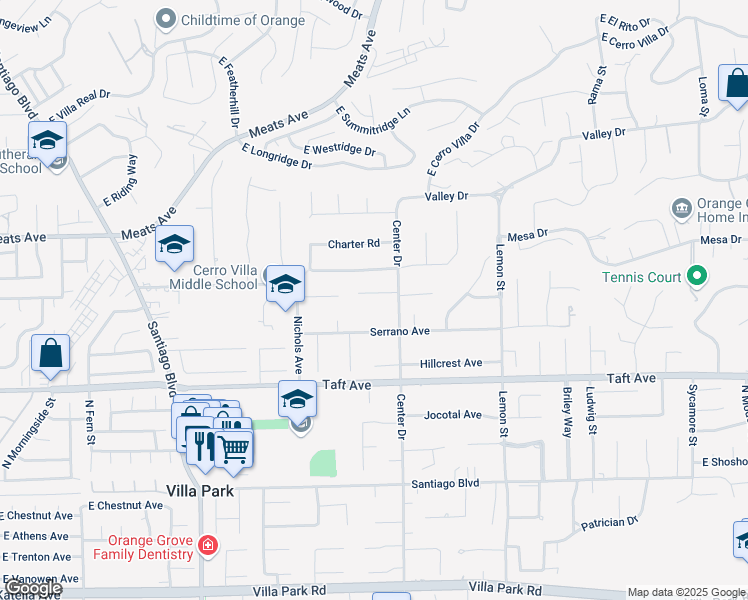 map of restaurants, bars, coffee shops, grocery stores, and more near 18222 Winn Circle in Villa Park