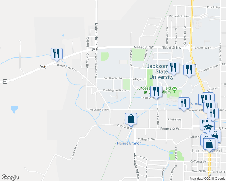 map of restaurants, bars, coffee shops, grocery stores, and more near 398 Quill Avenue Northwest in Jacksonville