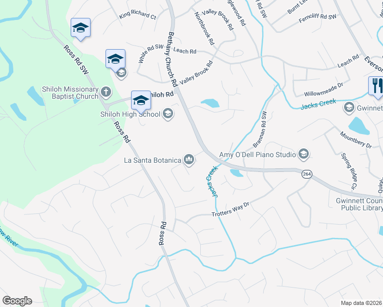 map of restaurants, bars, coffee shops, grocery stores, and more near 4225 Waters Way in Snellville