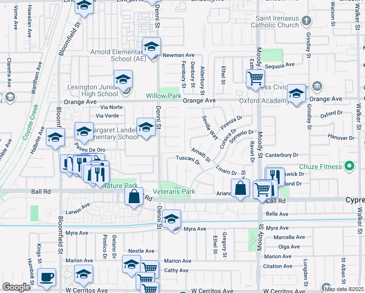 map of restaurants, bars, coffee shops, grocery stores, and more near 4560 Chantry Court in Cypress