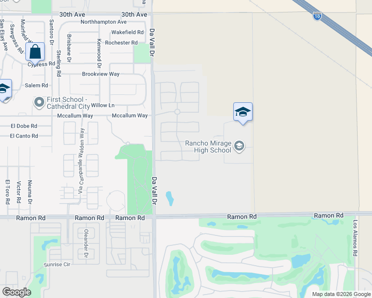 map of restaurants, bars, coffee shops, grocery stores, and more near 243 Via San Lucia in Rancho Mirage