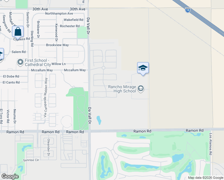 map of restaurants, bars, coffee shops, grocery stores, and more near 246 Via San Lucia in Rancho Mirage