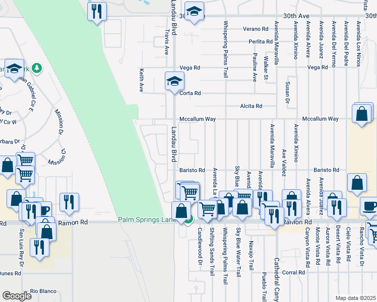 map of restaurants, bars, coffee shops, grocery stores, and more near 31360 Calle Agate in Cathedral City