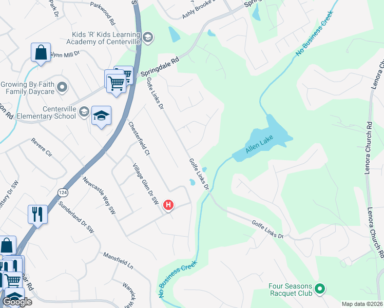 map of restaurants, bars, coffee shops, grocery stores, and more near 3275 Golfe Links Drive in Snellville