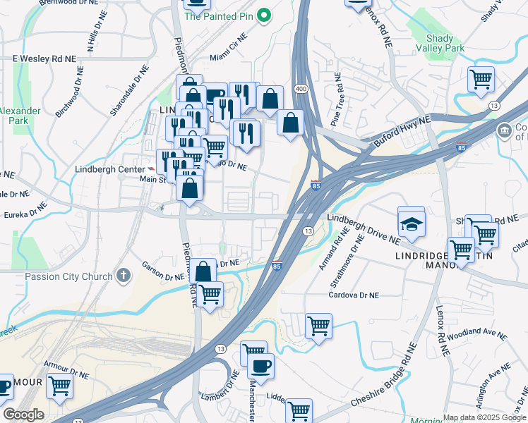 map of restaurants, bars, coffee shops, grocery stores, and more near 711 Cosmopolitan Drive Northeast in Atlanta