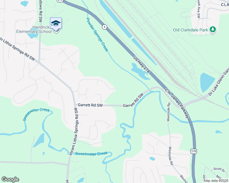 map of restaurants, bars, coffee shops, grocery stores, and more near 3901 Garrett Springs Drive in Powder Springs