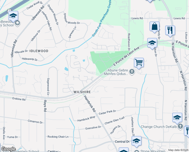 map of restaurants, bars, coffee shops, grocery stores, and more near in Tucker