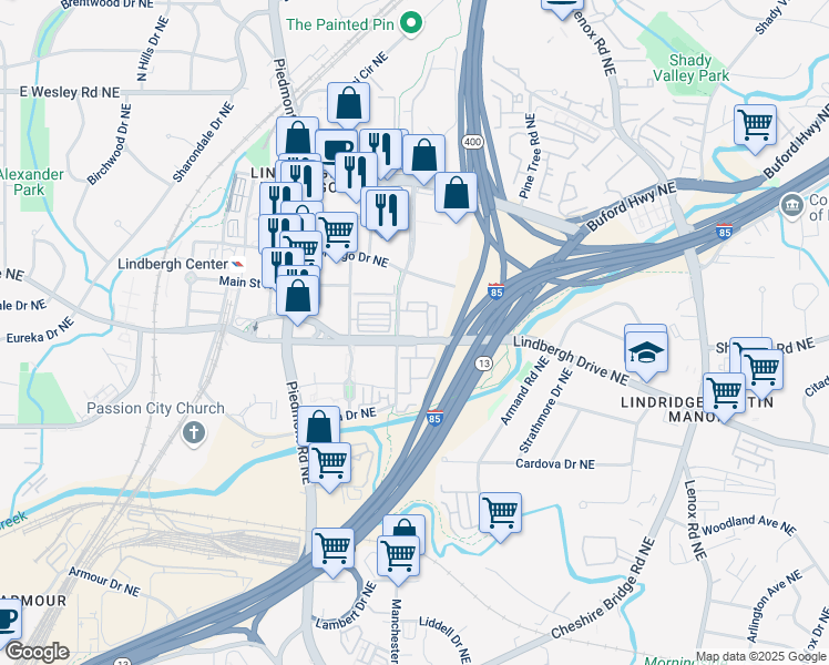 map of restaurants, bars, coffee shops, grocery stores, and more near 711 Cosmopolitan Drive Northeast in Atlanta