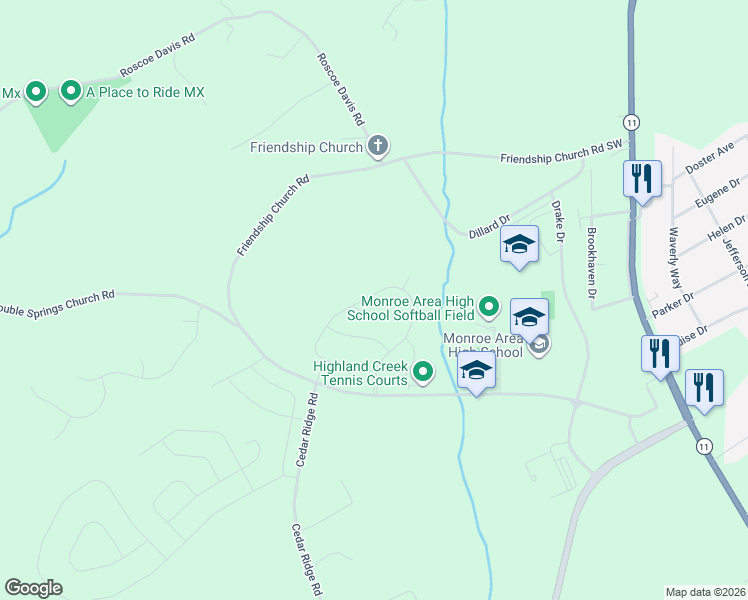 map of restaurants, bars, coffee shops, grocery stores, and more near 2210 Blackberry Court in Monroe