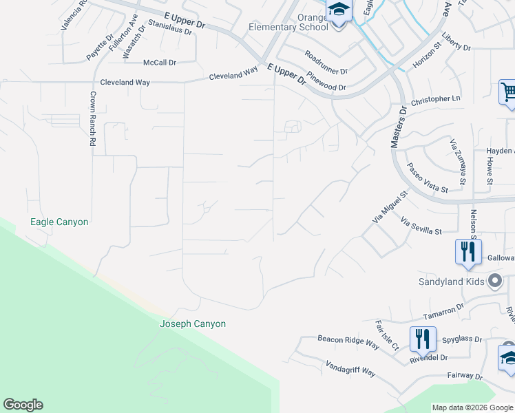 map of restaurants, bars, coffee shops, grocery stores, and more near 1283 Via Venezia Circle in Corona