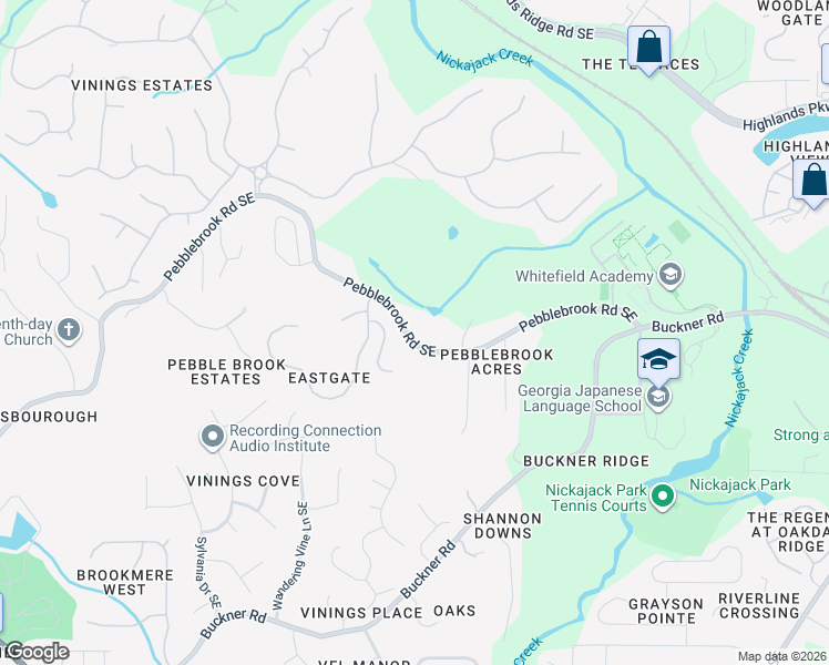 map of restaurants, bars, coffee shops, grocery stores, and more near 1215 Pebblebrook Road Southeast in Mableton