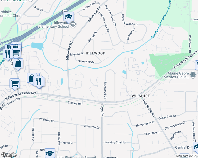 map of restaurants, bars, coffee shops, grocery stores, and more near 1391 Wenlock Edge Cove in Stone Mountain