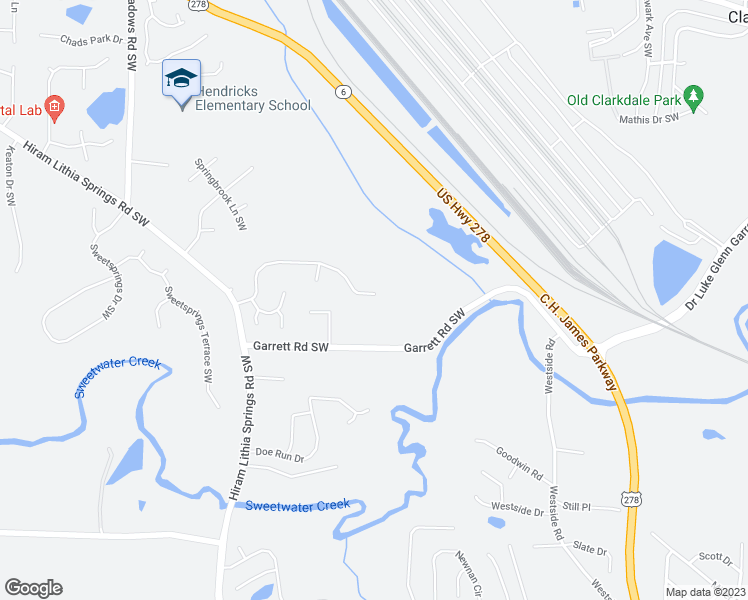 map of restaurants, bars, coffee shops, grocery stores, and more near 3901 Garrett Springs Drive in Powder Springs