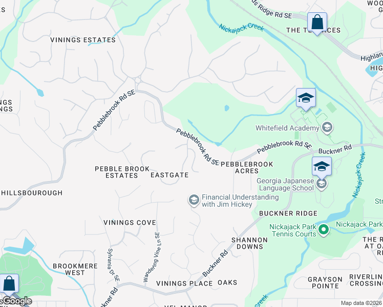 map of restaurants, bars, coffee shops, grocery stores, and more near 5363 Highland Pine Lane in Mableton