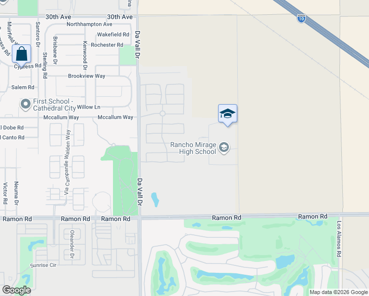 map of restaurants, bars, coffee shops, grocery stores, and more near 246 Via San Lucia in Rancho Mirage