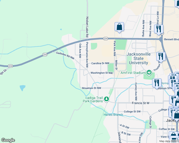 map of restaurants, bars, coffee shops, grocery stores, and more near 304 Bundrum Drive Northwest in Jacksonville
