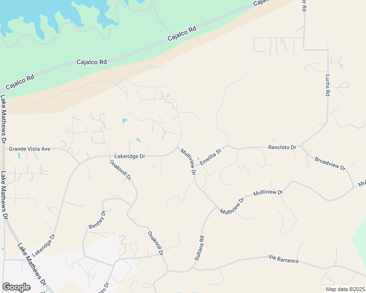 map of restaurants, bars, coffee shops, grocery stores, and more near Lakeridge Drive in Lake Mathews