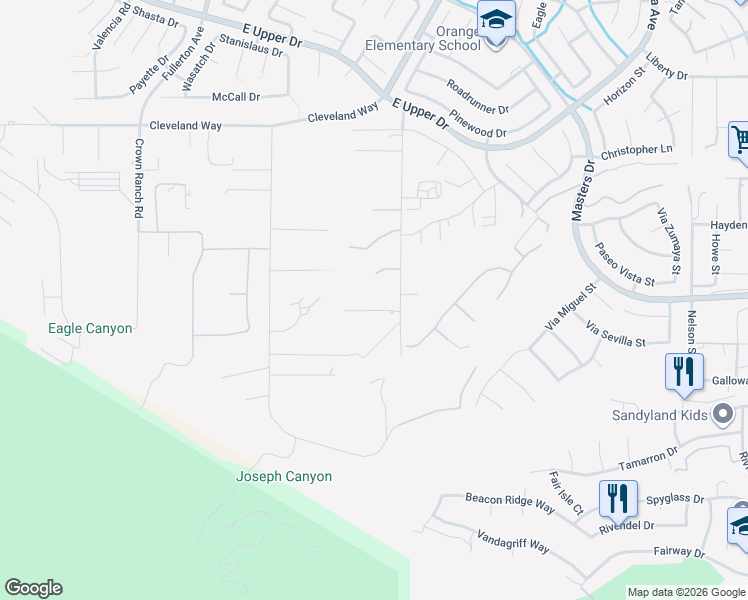 map of restaurants, bars, coffee shops, grocery stores, and more near 1283 Via Venezia Circle in Corona