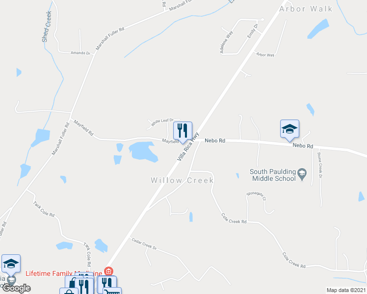map of restaurants, bars, coffee shops, grocery stores, and more near 7102 Villa Rica Highway in Dallas