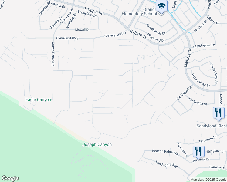 map of restaurants, bars, coffee shops, grocery stores, and more near 1257 Via Venezia Circle in Corona