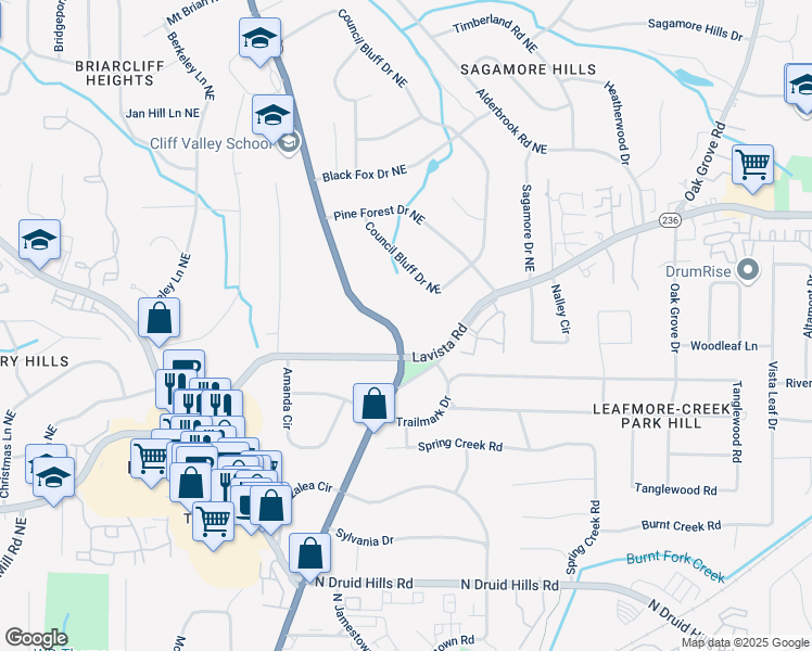 map of restaurants, bars, coffee shops, grocery stores, and more near 2452 Lavista Road Northeast in Atlanta