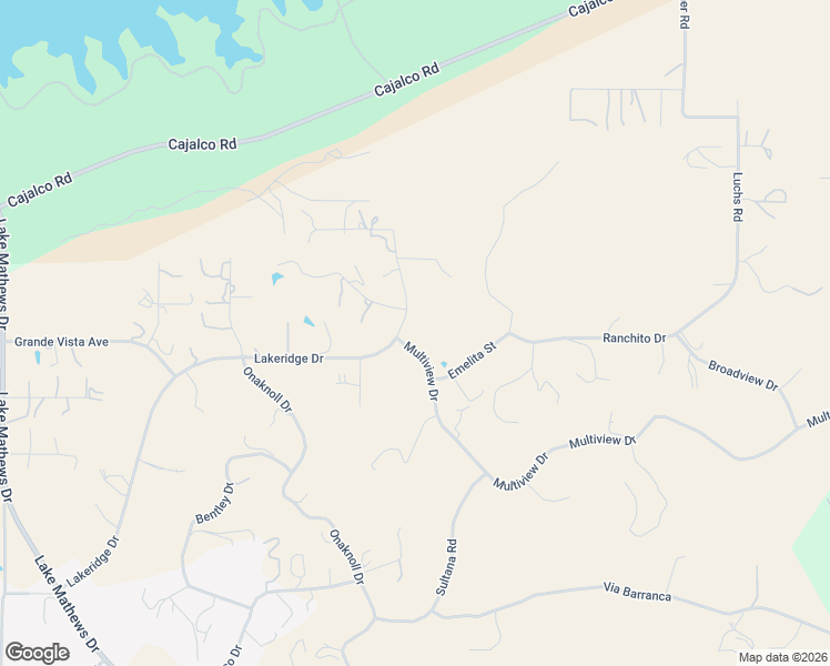map of restaurants, bars, coffee shops, grocery stores, and more near Lakeridge Drive in Lake Mathews