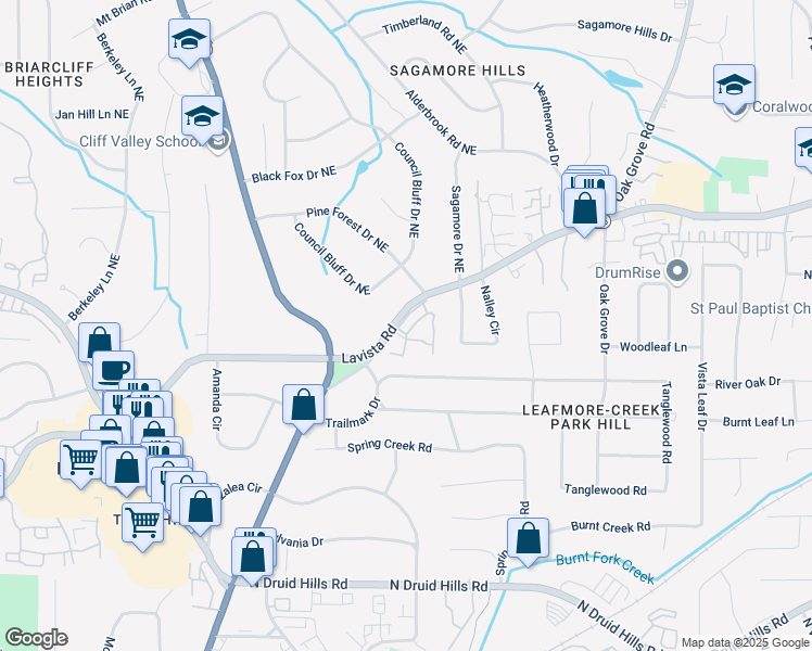 map of restaurants, bars, coffee shops, grocery stores, and more near 1484 Winston Place in Decatur