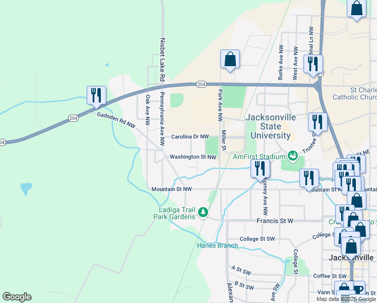 map of restaurants, bars, coffee shops, grocery stores, and more near 810 Washington Street Northwest in Jacksonville