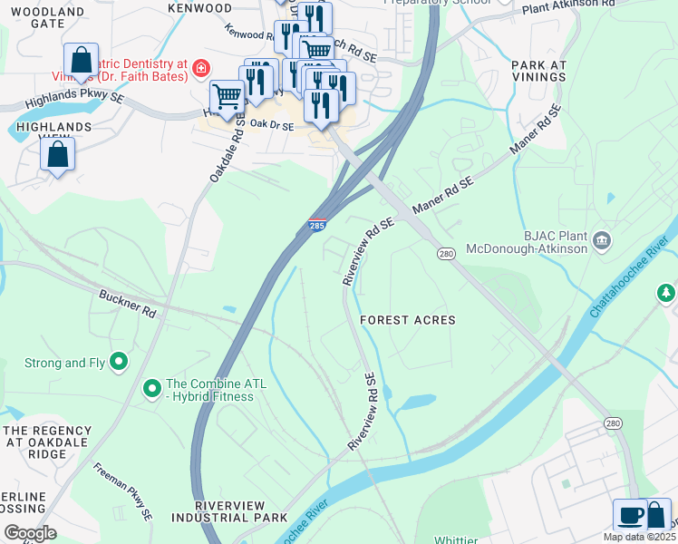map of restaurants, bars, coffee shops, grocery stores, and more near 5343 Concordia Place in Mableton
