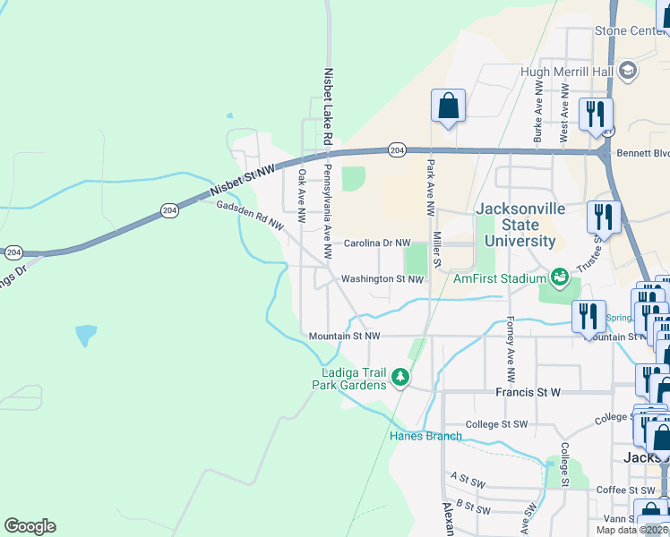 map of restaurants, bars, coffee shops, grocery stores, and more near 304 Bundrum Drive Northwest in Jacksonville