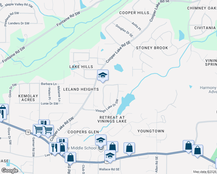 map of restaurants, bars, coffee shops, grocery stores, and more near in Mableton