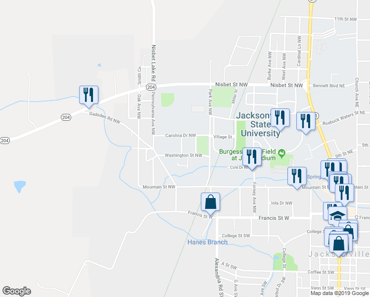 map of restaurants, bars, coffee shops, grocery stores, and more near 480 Carolina Drive Northwest in Jacksonville