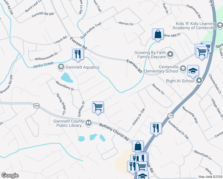 map of restaurants, bars, coffee shops, grocery stores, and more near 3694 Linwood Way in Snellville