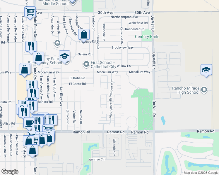 map of restaurants, bars, coffee shops, grocery stores, and more near 134 Via Palermo in Cathedral City