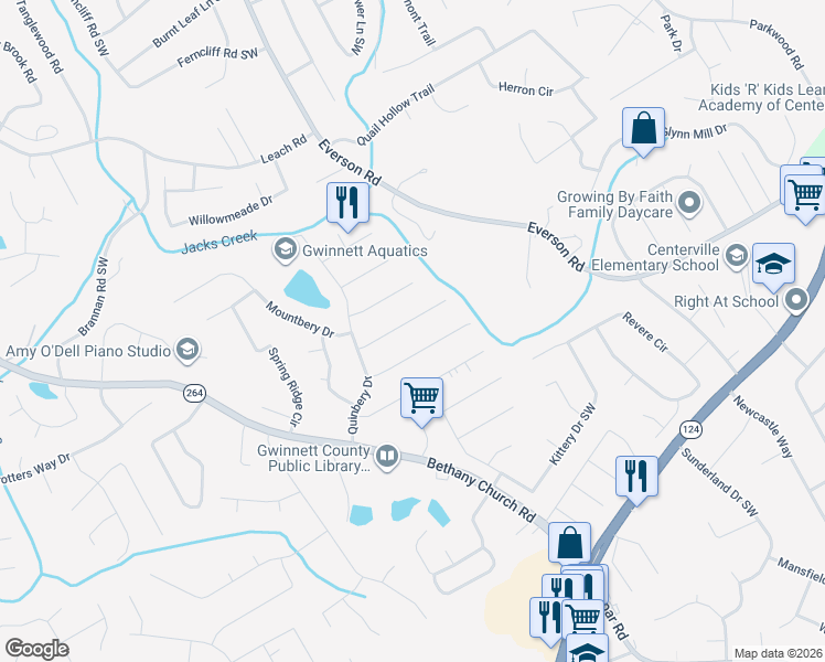 map of restaurants, bars, coffee shops, grocery stores, and more near 3762 Holland Drive in Snellville