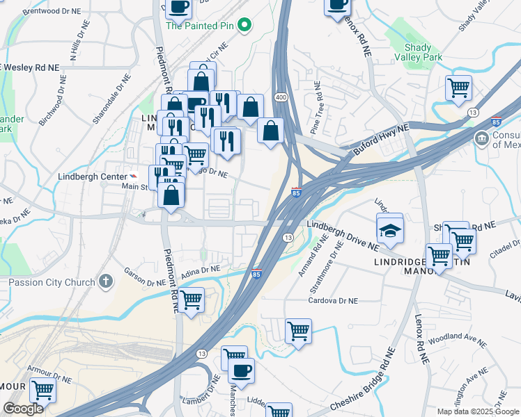 map of restaurants, bars, coffee shops, grocery stores, and more near 738 Taylor Court in Atlanta