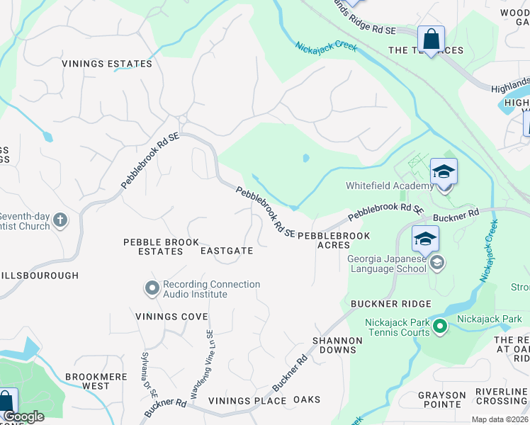 map of restaurants, bars, coffee shops, grocery stores, and more near 5347 Highland Pine Lane in Mableton
