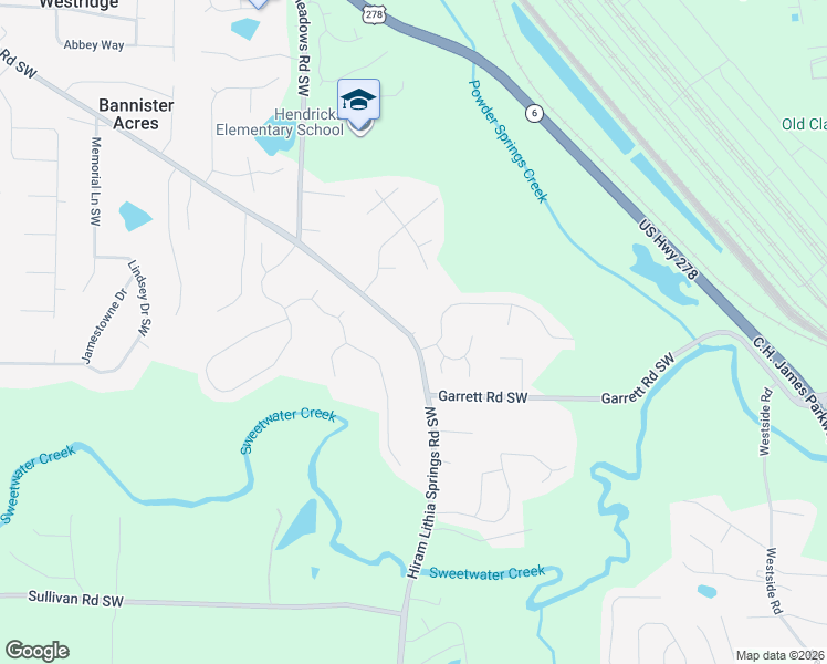 map of restaurants, bars, coffee shops, grocery stores, and more near 5491 Hiram Road in Powder Springs