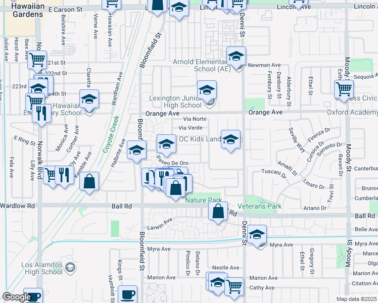 map of restaurants, bars, coffee shops, grocery stores, and more near 4223 Paseo De Plata in Cypress