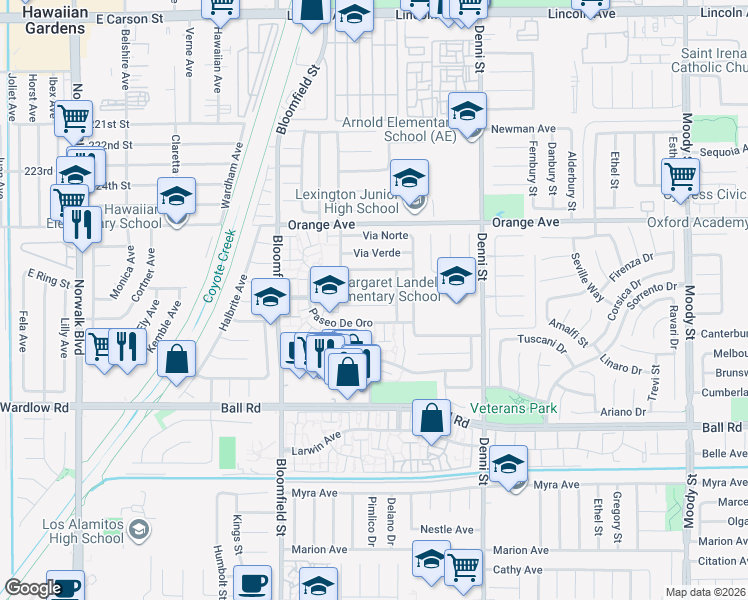 map of restaurants, bars, coffee shops, grocery stores, and more near 4223 Paseo De Plata in Cypress