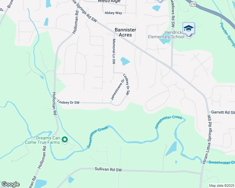 map of restaurants, bars, coffee shops, grocery stores, and more near 5407 Jamestowne Drive in Powder Springs