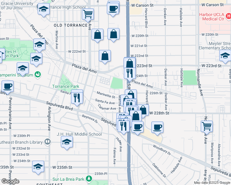 map of restaurants, bars, coffee shops, grocery stores, and more near 1735 Lincoln Avenue in Torrance
