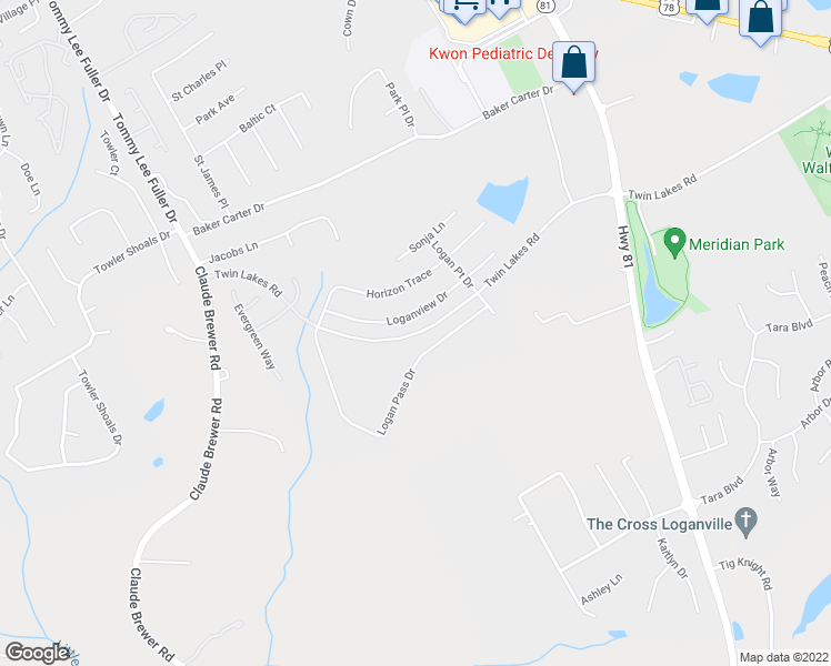 map of restaurants, bars, coffee shops, grocery stores, and more near 230 Loganview Drive in Loganville